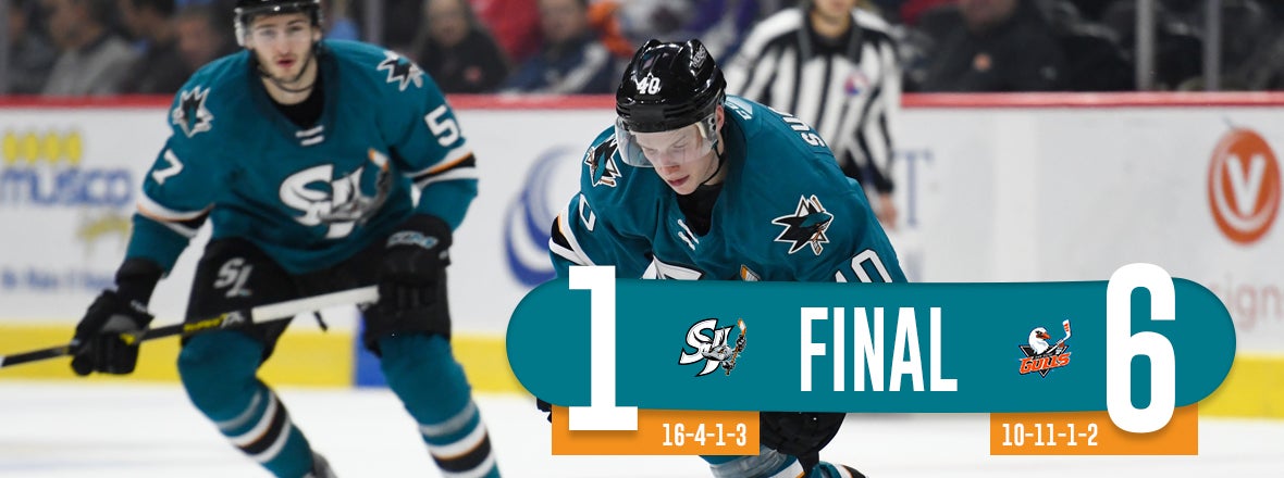 BARRACUDA POINT STREAK SNAPPED IN 6-1 LOSS AT SD