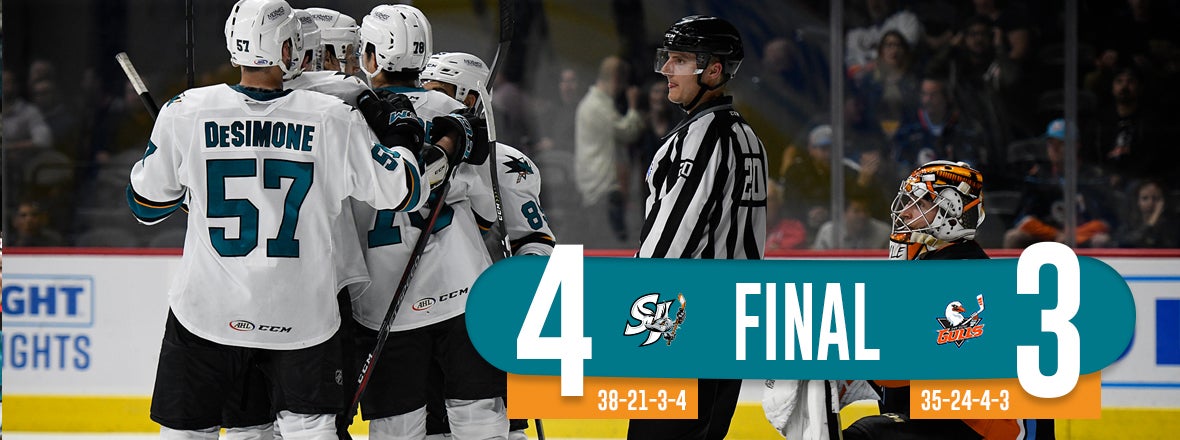 BARRACUDA SECURE HOME-ICE WITH 4-3 WIN AT SD