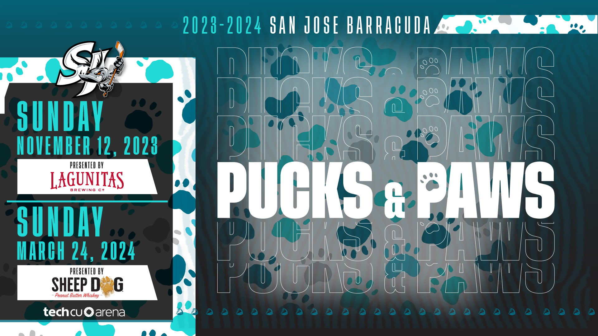 Pucks and Paws November 12, 2023 and March 24, 2024 at Tech CU Arena