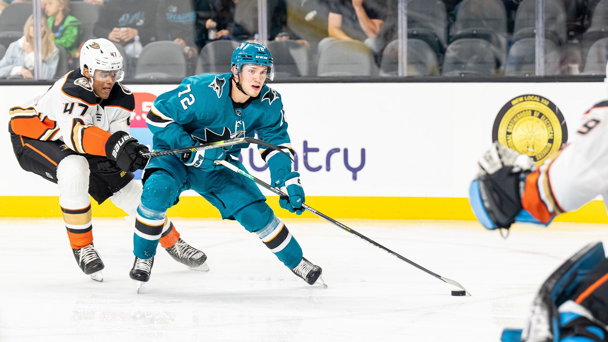 John Scott of the San Jose Sharks takes part in the family skate